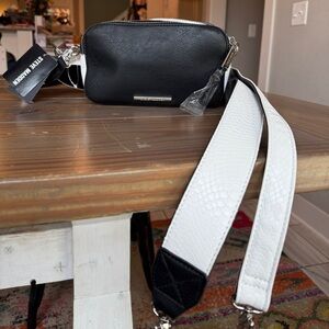 Steve Madden Black/White 2 Straps Purse Crossbody Round Grommets NWT